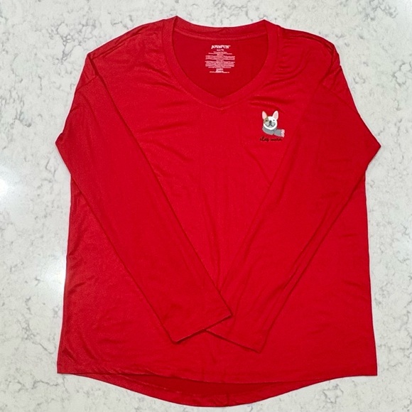 Joyspun Women's Puppy Dog Print Pajama Set - Red & Gray "Stay Cozy" Sleepwear - Picture 7 of 11